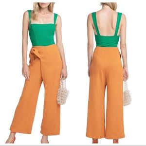NWT ASTR Asher Wide Leg Ribbed Pants Apricot Orange Wrap Tie Waist Crop Sz Small